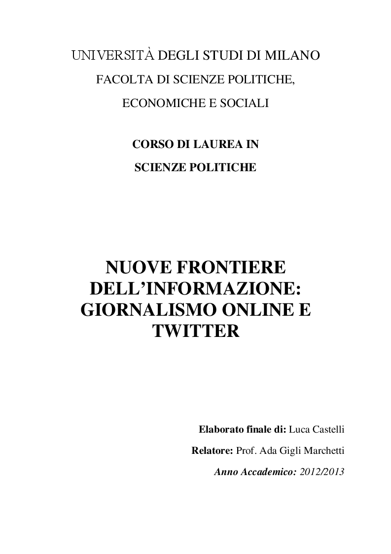 Anteprima della tesi: Nuove frontiere dell'informazione: giornalismo online e Twitter, Pagina 1