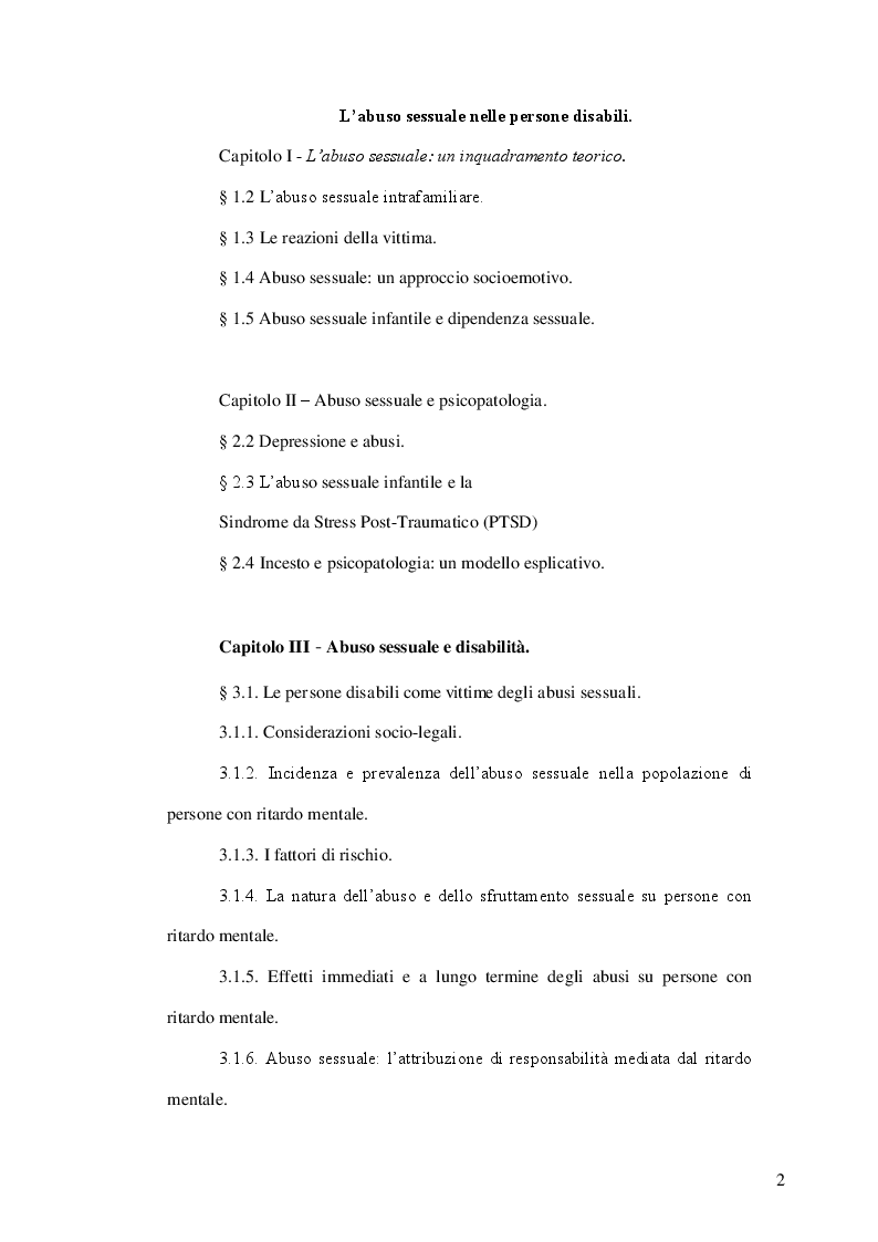 Indice della tesi: L'abuso sessuale nelle persone disabili, Pagina 1