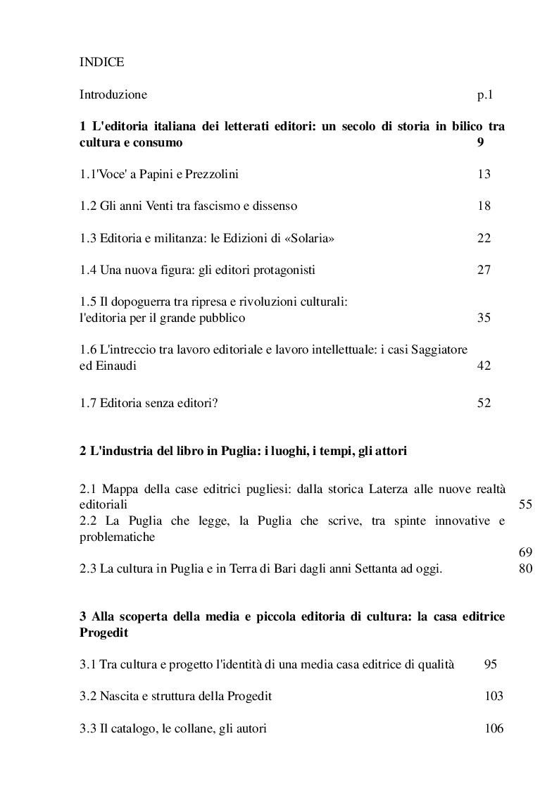 Indice della tesi: L'editoria in Italia: il caso Progedit, Pagina 1
