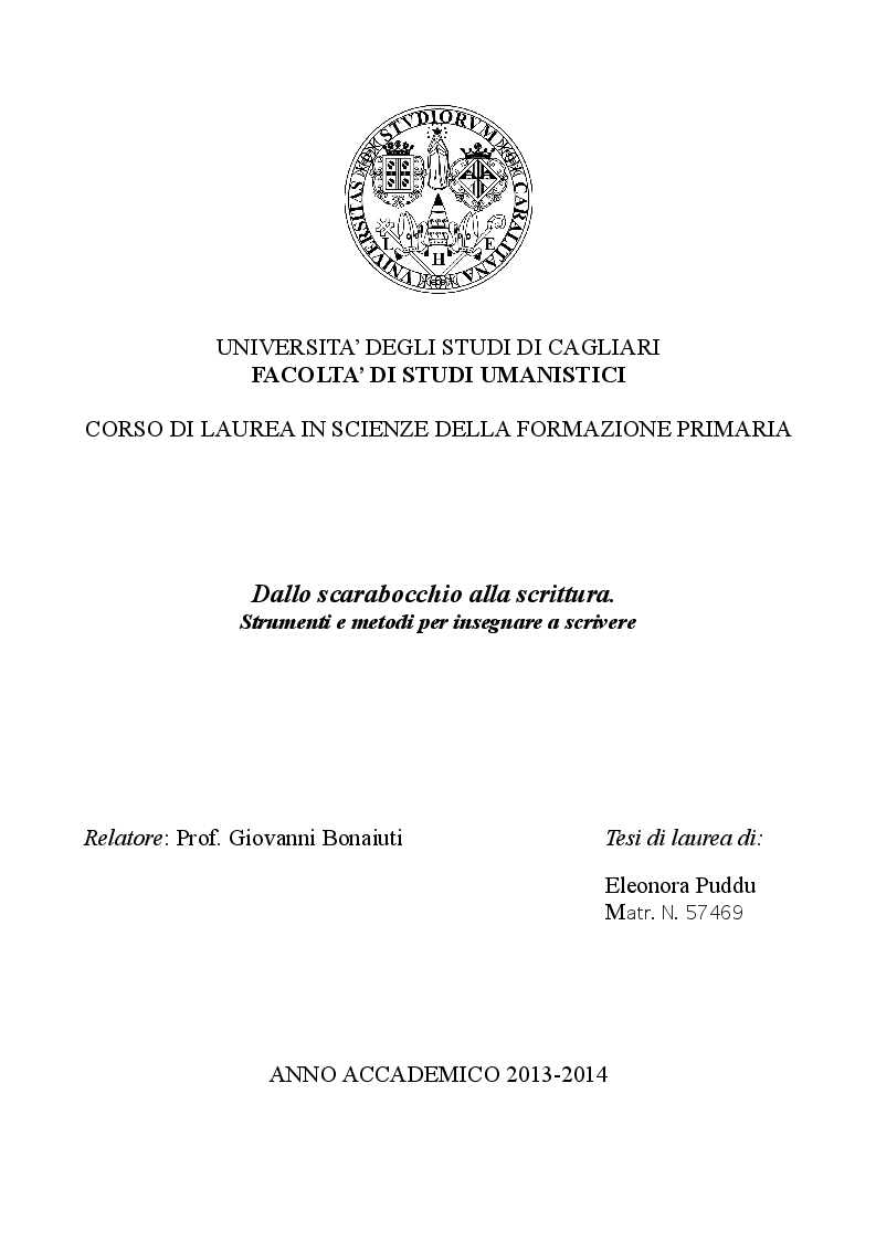 Anteprima della tesi: Dallo scarabocchio alla scrittura. Strumenti e metodi per insegnare a scrivere, Pagina 1