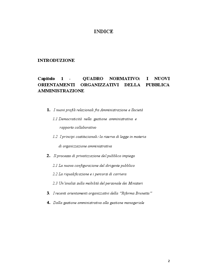 Indice della tesi: La privatizzazione del pubblico impiego: dalla gestione amministrativa alla gestione manageriale. Il caso del mobbing, Pagina 1