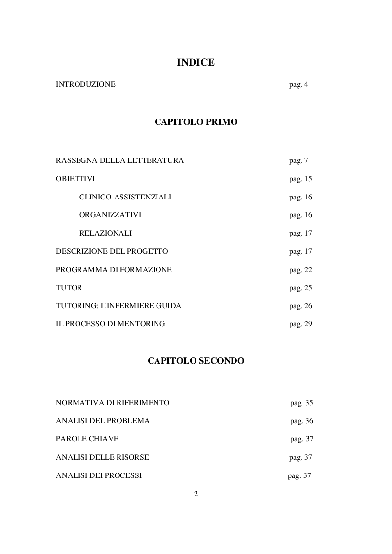 Indice della tesi: L'inserimento del personale infermieristico neo-assegnato al Servizio di Emergenza Territoriale 118, Pagina 1