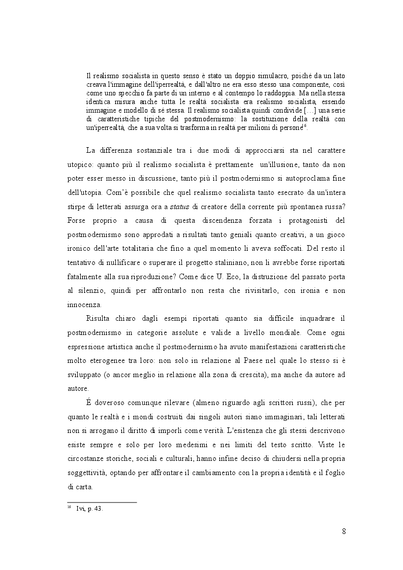 Estratto dalla tesi: Viaggio nel postmodernismo russo attraverso le opere di V. Sorokin, V. Pelevin, V. Erofeev