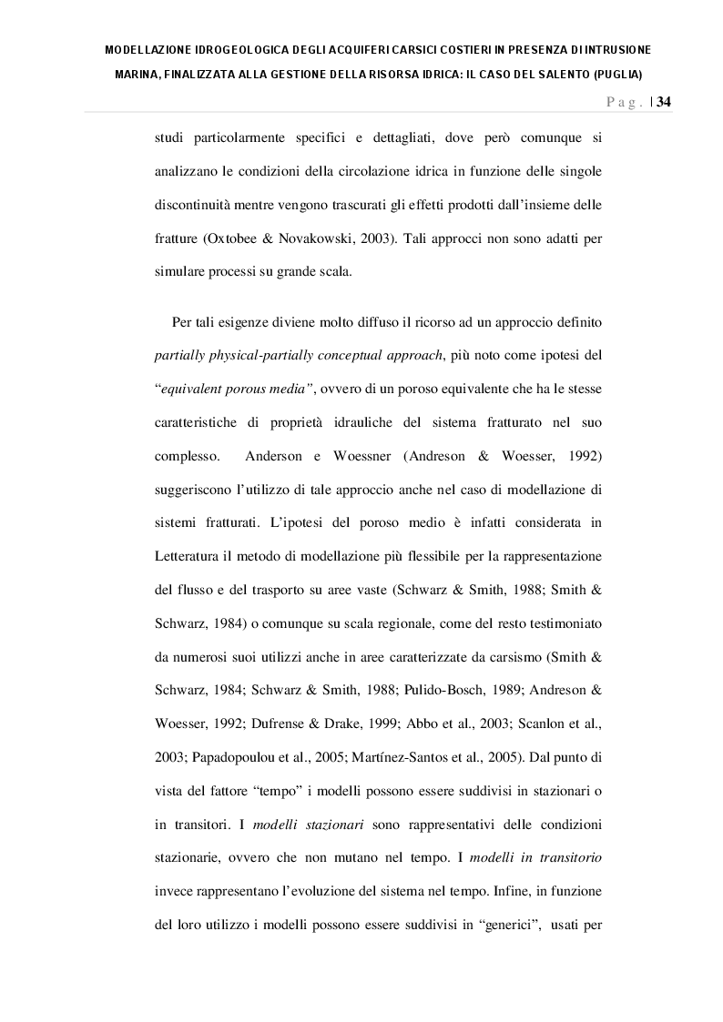 Estratto dalla tesi: Modellazione Idrogeologica degli acquiferi carsici costieri finalizzata alla gestione della risorsa idrica:il caso del Salento (Puglia)
