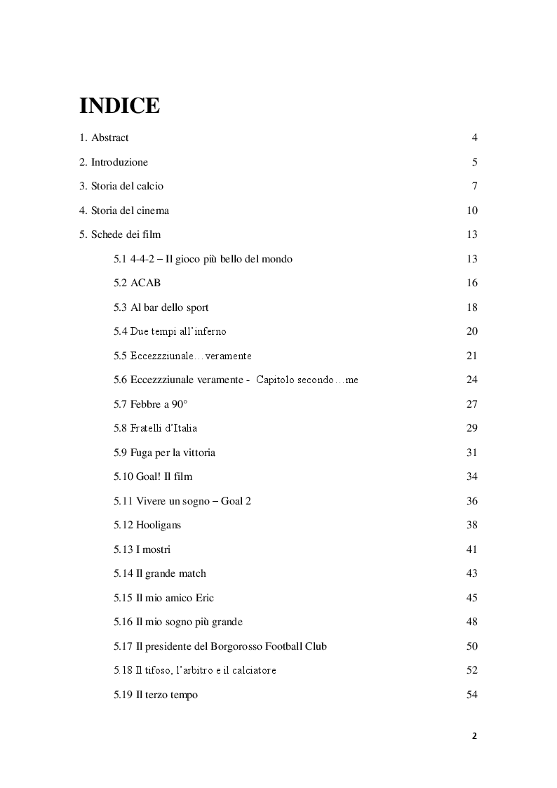 Indice della tesi: La partita di calcio nella narrazione cinematografica, Pagina 1
