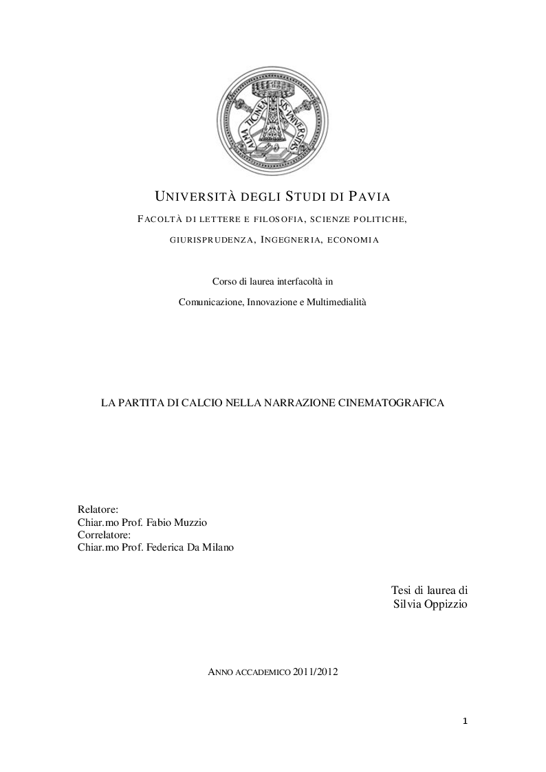 Anteprima della tesi: La partita di calcio nella narrazione cinematografica, Pagina 1