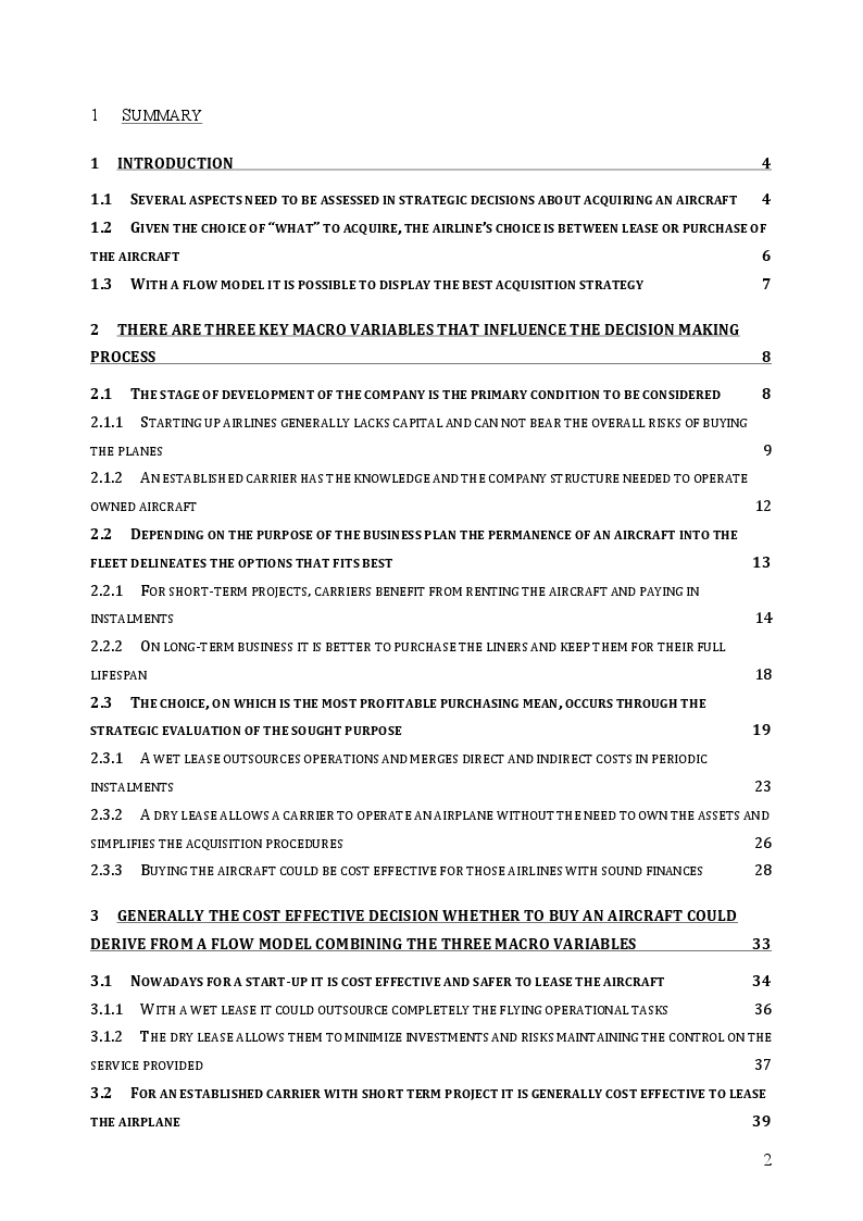 Indice della tesi: When is it still cost effective to own the airplanes for a commercial carrier?, Pagina 1