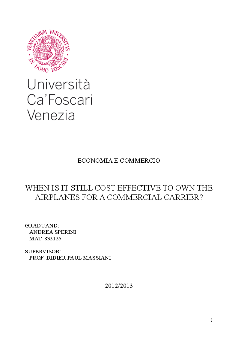 Anteprima della tesi: When is it still cost effective to own the airplanes for a commercial carrier?, Pagina 1