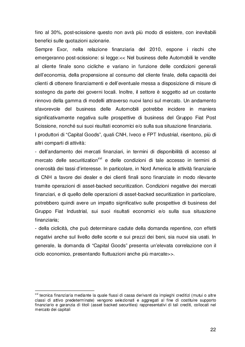 Estratto dalla tesi: Dinamiche di creazione di valore: lo spin-off Fiat Auto