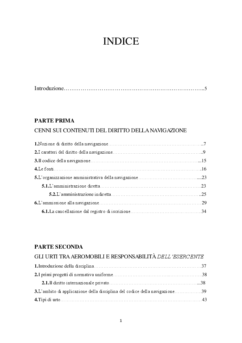 Indice della tesi: Responsabilità per urto tra aeromobili, Pagina 1
