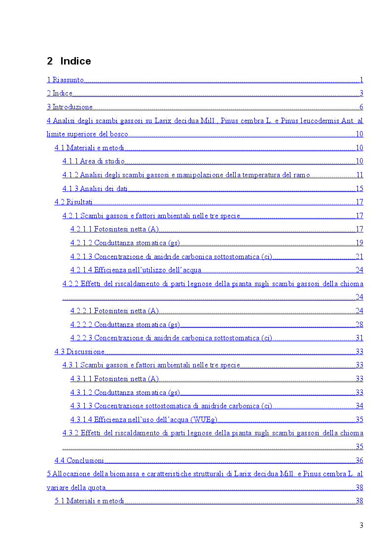 Indice della tesi: Una spiegazione funzionale della posizione del limite superiore del bosco nelle Alpi italiane orientali: alcune evidenze ecofisiologiche, Pagina 1