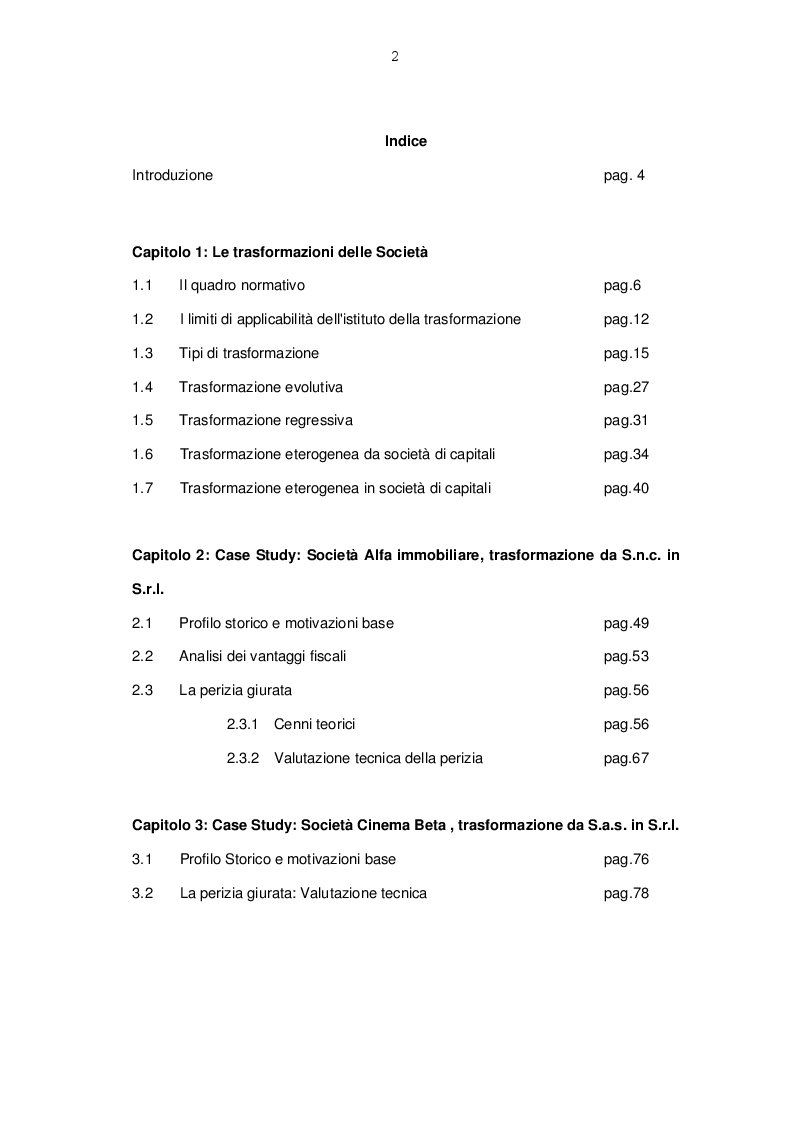 Indice della tesi: Le trasformazioni delle società: due casi pratici a confronto, Pagina 1