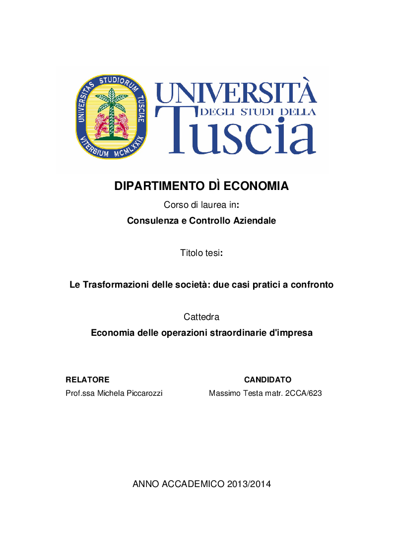 Anteprima della tesi: Le trasformazioni delle società: due casi pratici a confronto, Pagina 1