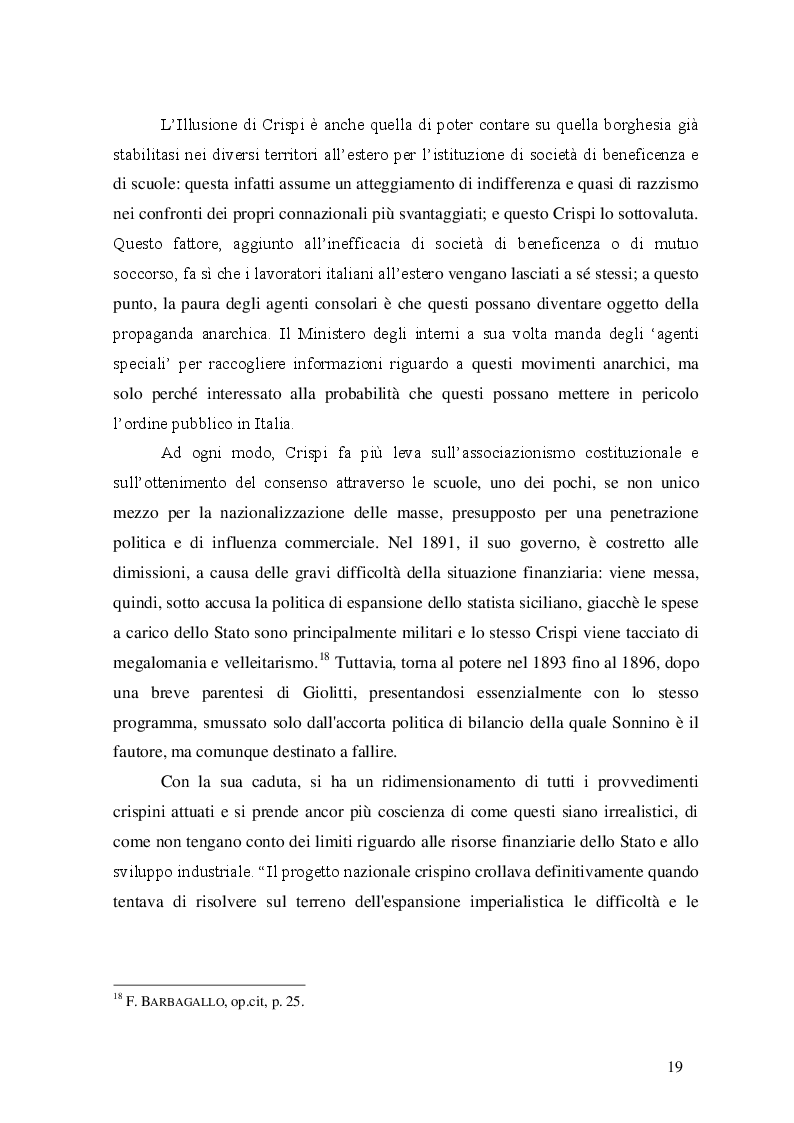 Estratto dalla tesi: Tutela degli emigrati e promozione della cultura italiana negli Stati Uniti d'America nei primi del Novecento