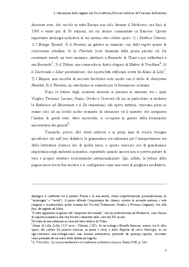 Estratto dalla tesi: L'educazione delle ragazze nel ''De eruditione filiorum nobilium'' di Vincenzo di Beauvais