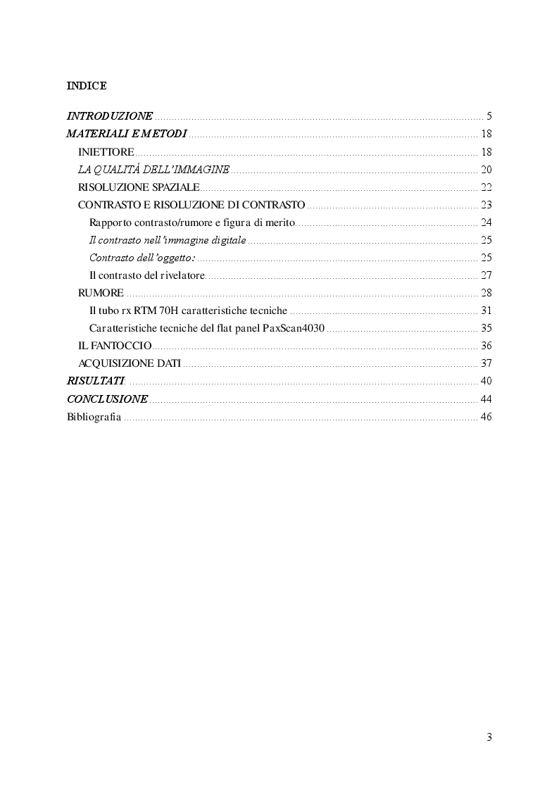 Indice della tesi: L'angiografia con l'utilizzo di CO₂ come mezzo di contrasto, Pagina 1