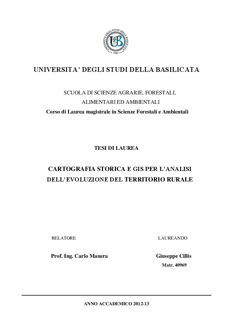 Anteprima della tesi: Cartografia storica e GIS per l'analisi dell'evoluzione del territorio rurale, Pagina 1