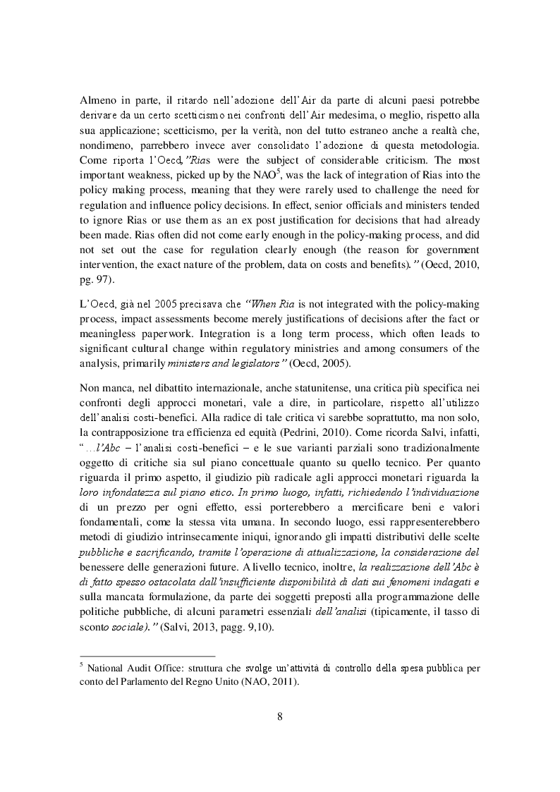 Estratto dalla tesi: L'analisi di impatto della regolazione: la difficile integrazione nel processo di policy making