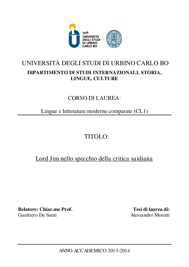 Anteprima della tesi: Lord Jim nello specchio della critica saidiana, Pagina 1