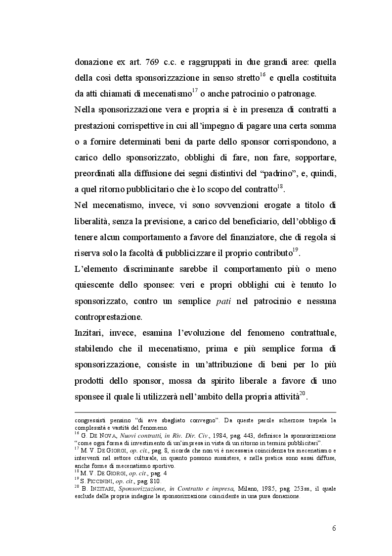 Estratto dalla tesi: I contratti di sponsorizzazione tra esigenze di mercato e tutela della persona