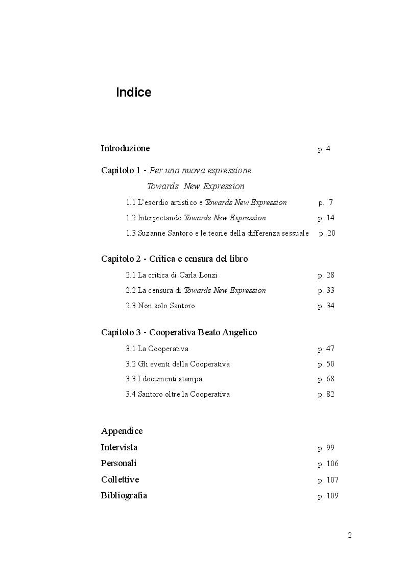 Indice della tesi: Suzanne Santoro. Per una espressione nuova., Pagina 1
