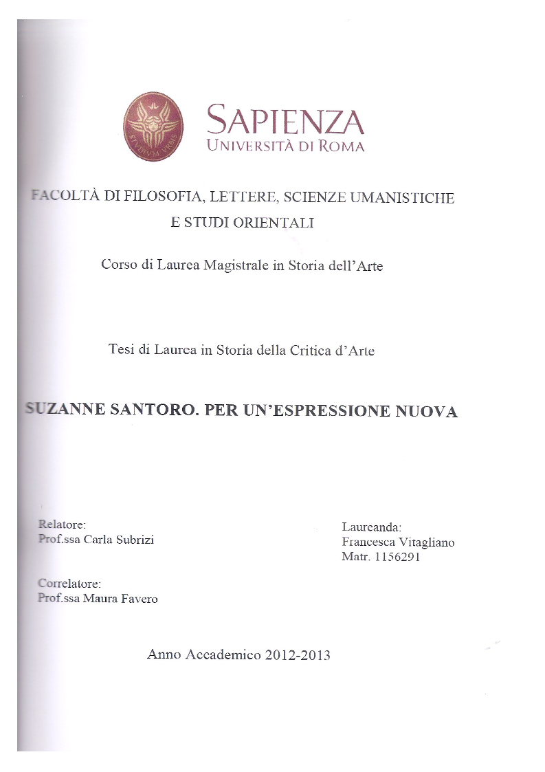 Anteprima della tesi: Suzanne Santoro. Per una espressione nuova., Pagina 1