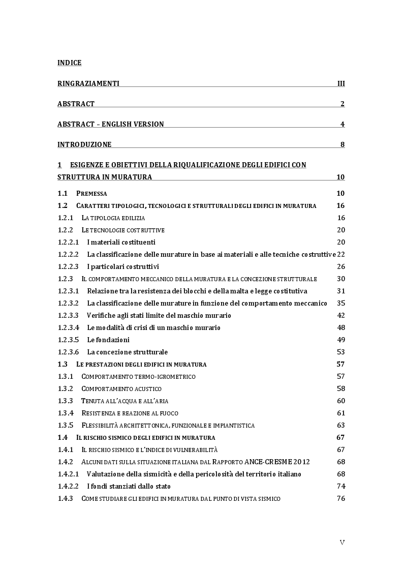 Indice della tesi: Studio di un sistema per il recupero funzionale e prestazionale di tipologie edilizie con struttura in muratura mediante tecniche di svuotamento integrale e ricostruzione industrializzata con tecnologia CLT, Pagina 1