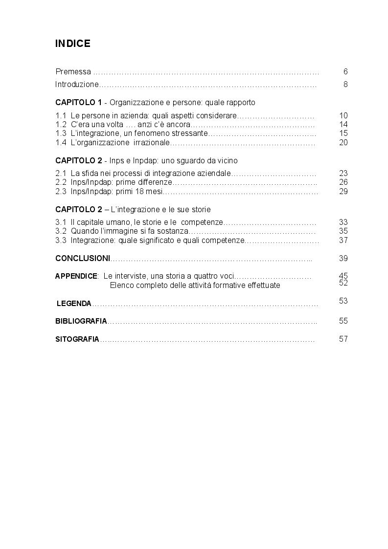 Indice della tesi: Le competenze possibili nei processi di integrazione aziendale. Inps-Inpdap: un caso di storytelling, Pagina 1