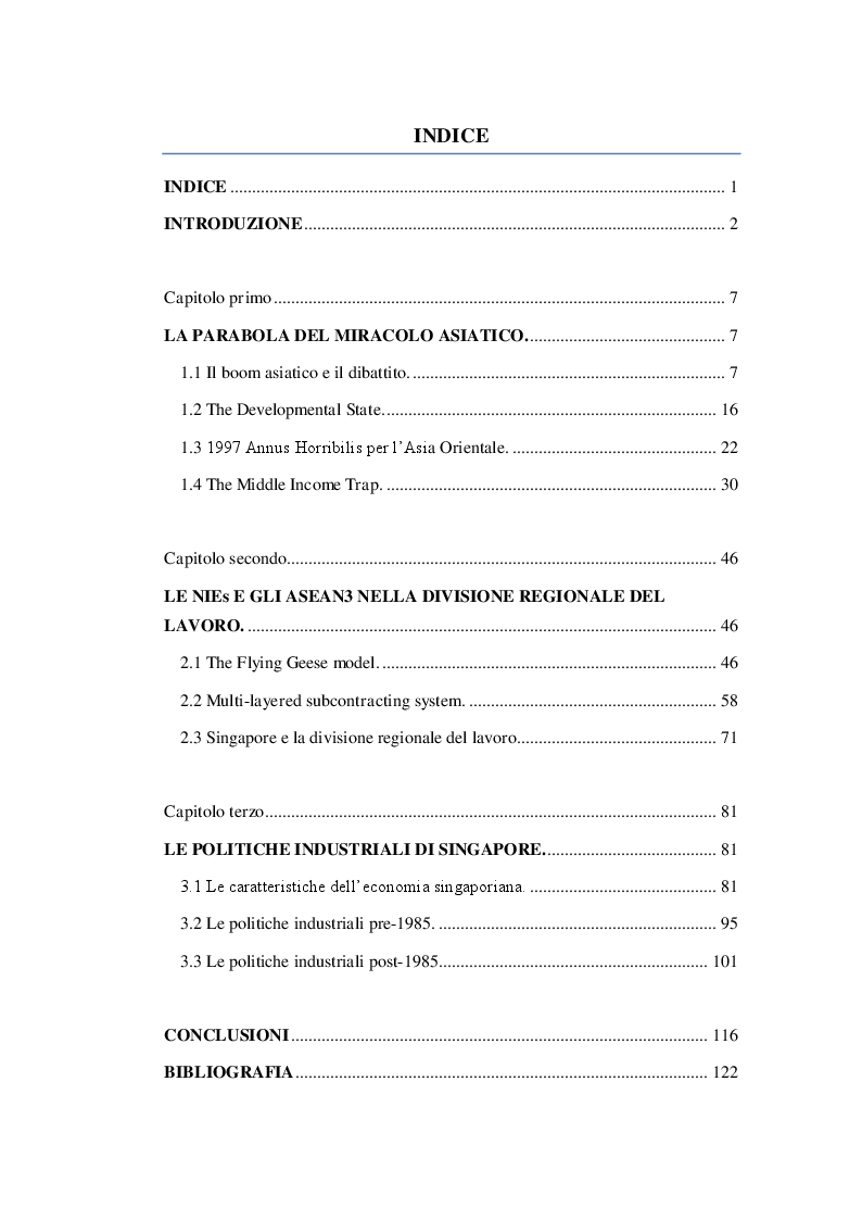 Indice della tesi: Middle-Income trap: il caso di Singapore, Pagina 1