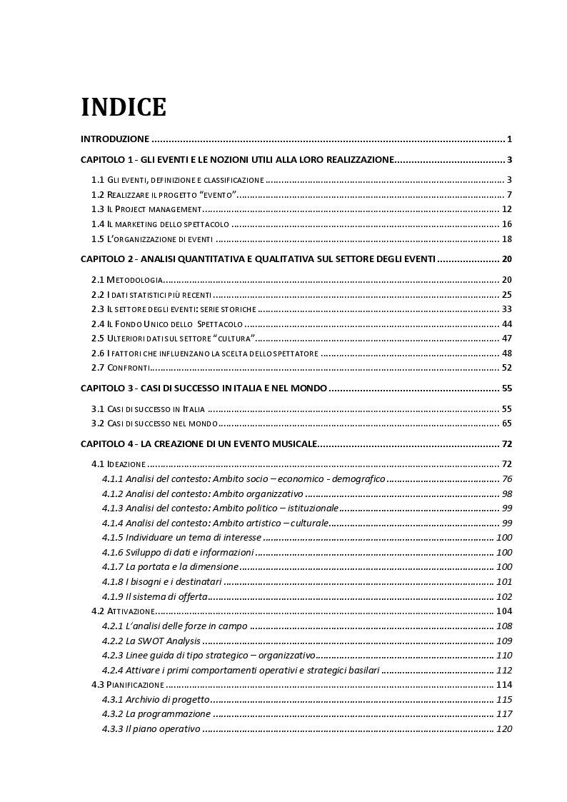 Indice della tesi: Gli eventi musicali: teoria ed evidenza empirica, Pagina 1