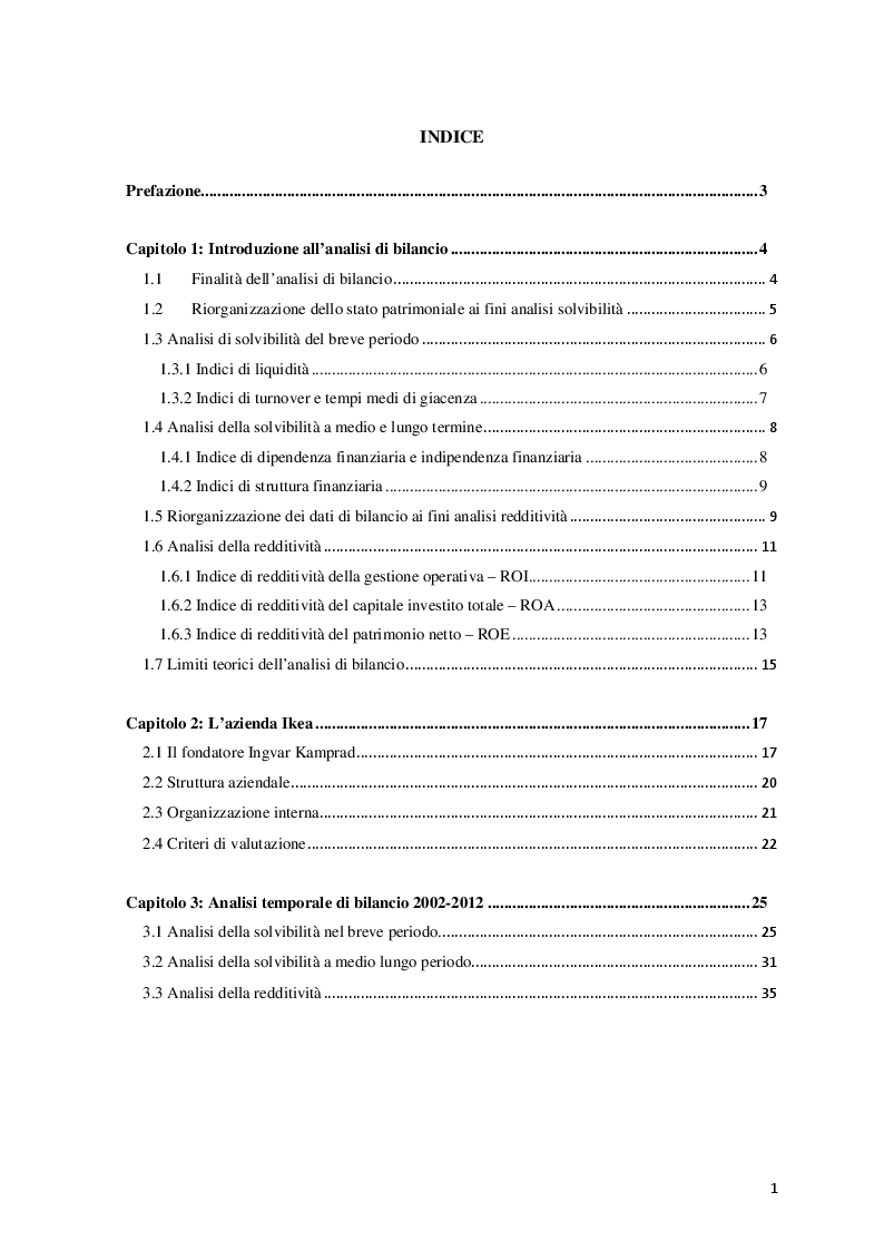 Indice della tesi: Finalità e limiti dell’analisi di bilancio. Analisi di un caso concreto., Pagina 1