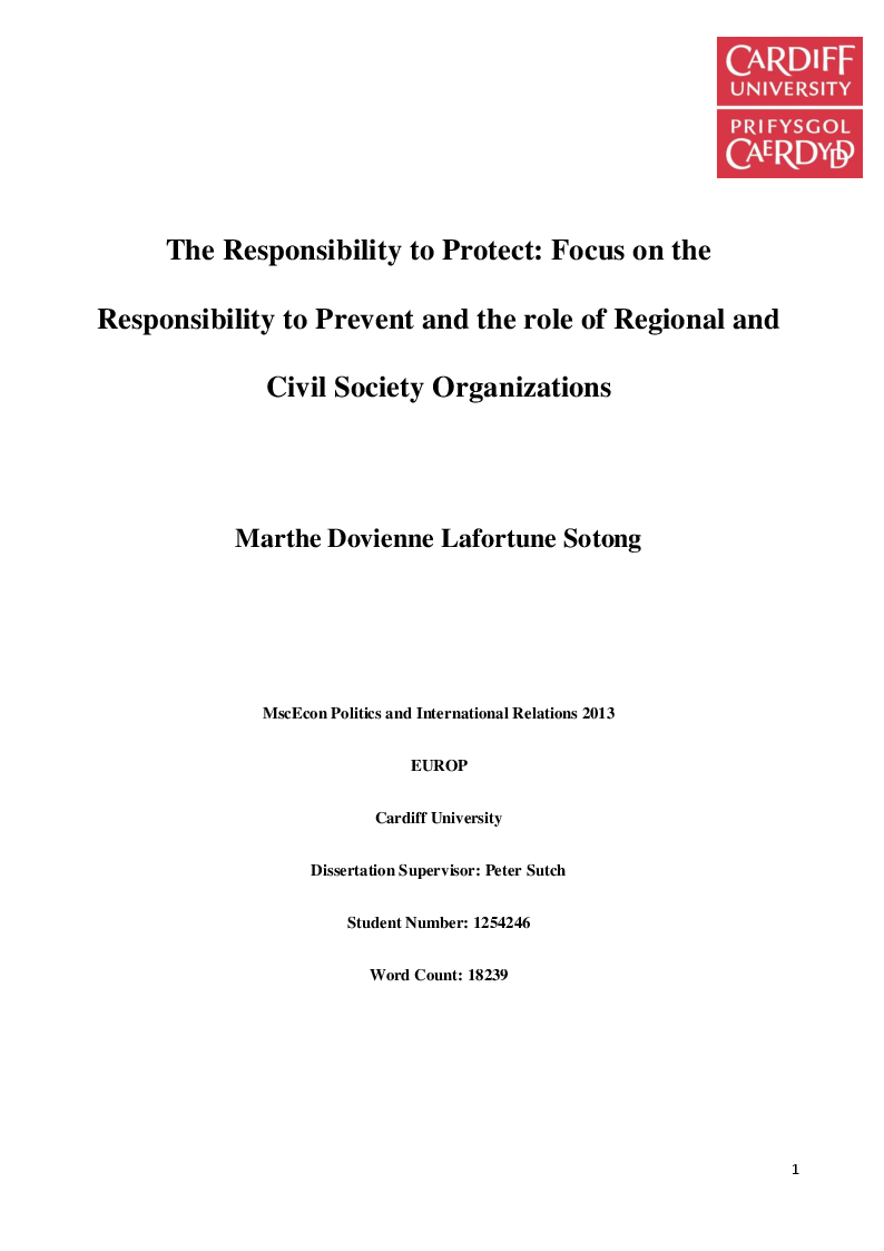Anteprima della tesi: The Responsibility to Protect: Focus on the Responsibility to Prevent and the role of Regional and Civil Society Organizations, Pagina 1