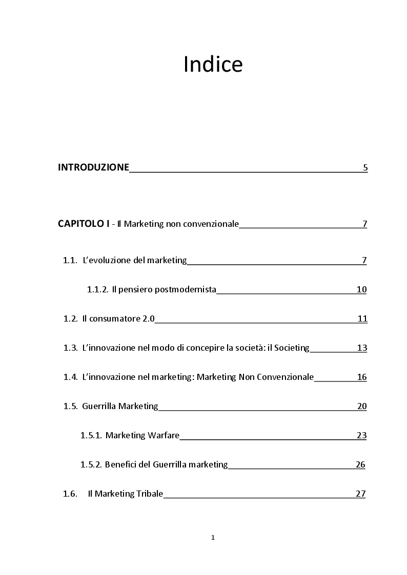 Indice della tesi: Tecniche non convenzionali di marketing: il caso Red Bull, Pagina 1
