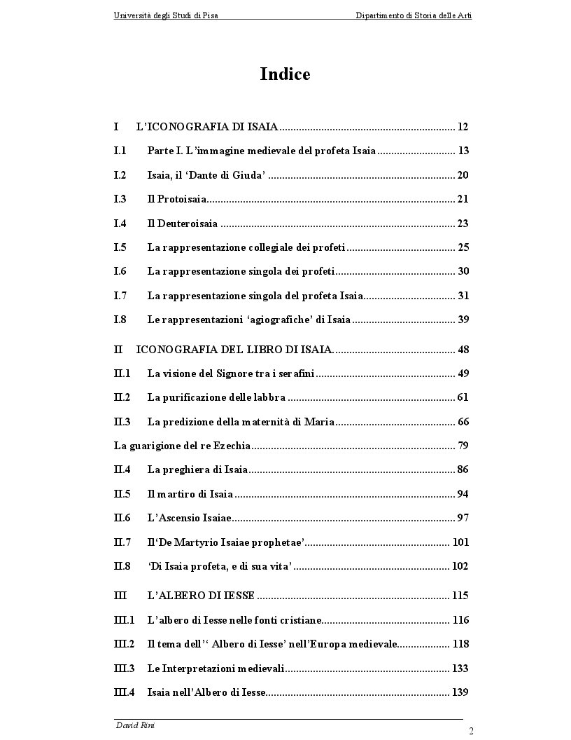 Indice della tesi: L'iconografia del profeta Isaia nelle arti del medioevo, Pagina 1