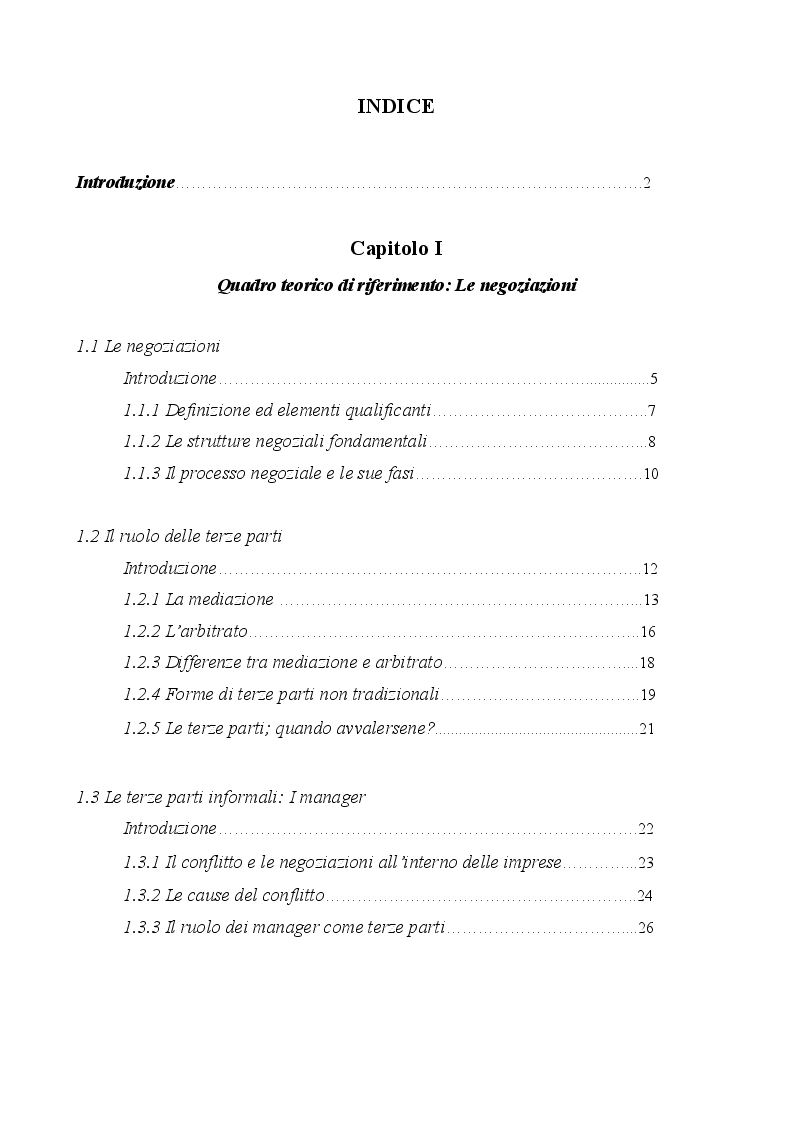 Indice della tesi: La personalità del negoziatore di successo: evidenze dall'accordo Microsoft - Nokia, Pagina 1