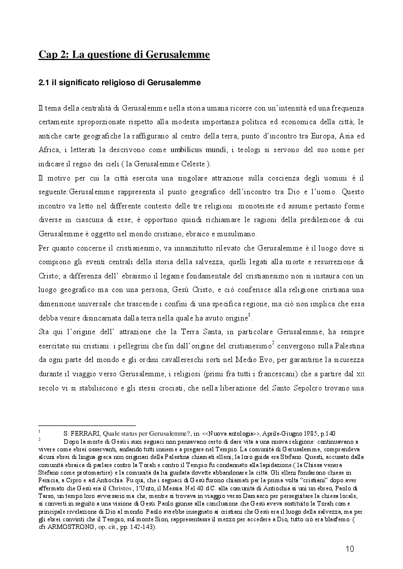 Estratto dalla tesi: La Città Santa di Gerusalemme. Gli aspetti ecclesiasticistici e internazionalistici