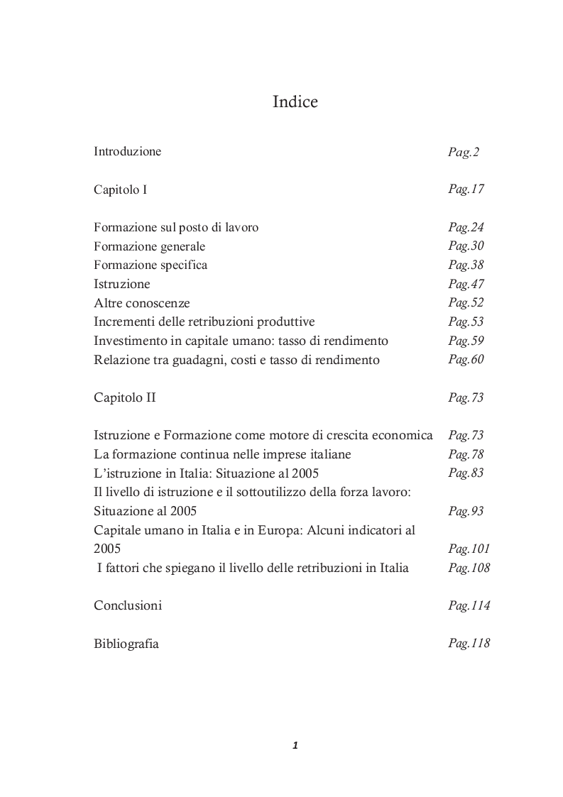Indice della tesi: Scelte di istruzione degli individui, Pagina 1