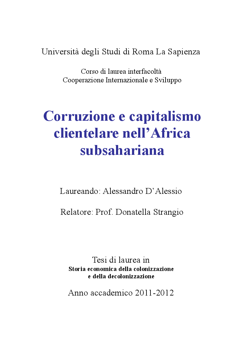 Anteprima della tesi: Corruzione e capitalismo clientelare nell'Africa subsahariana, Pagina 1
