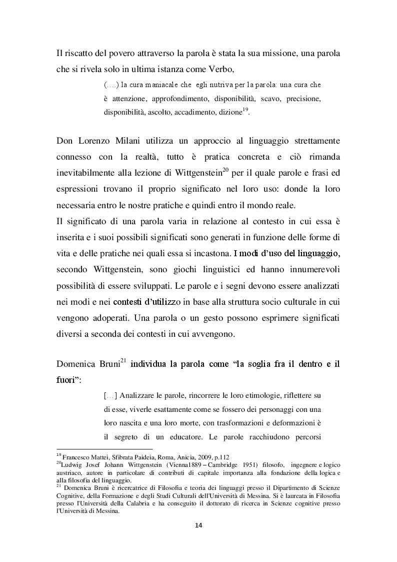 Estratto dalla tesi: Don Lorenzo Milani. Edificare con la parola.