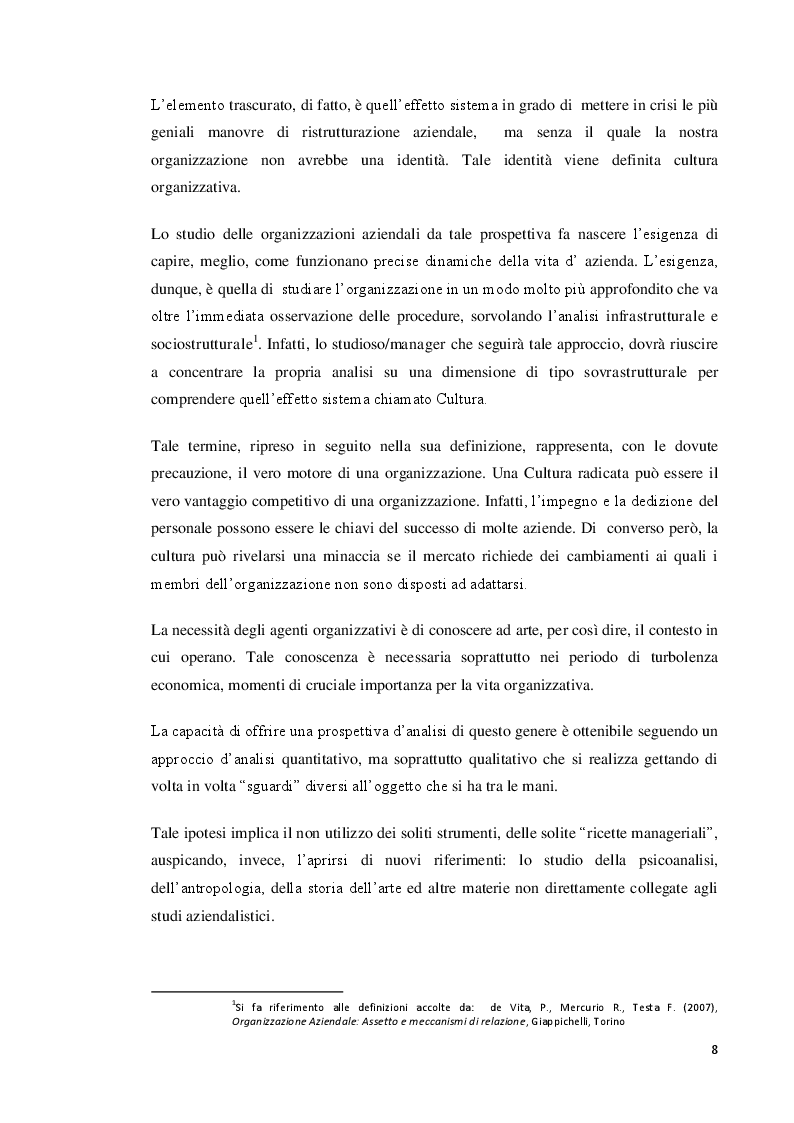 Estratto dalla tesi: L'imperativo estetico nelle organizzazioni aziendali, l'imposizioni di cultura e valore attraverso artefatti e simboli