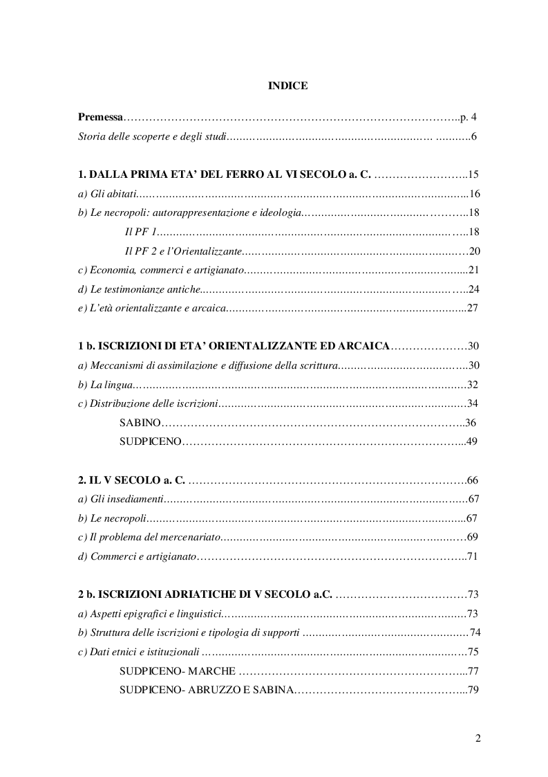 Indice della tesi: Sviluppi dell'epigrafia sabellica tra il VII e il I secolo a.C., Pagina 1
