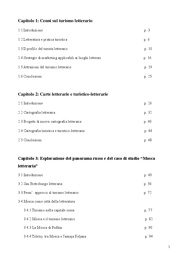 Indice della tesi: Cartografia e turismo letterario: il caso di Mosca, Pagina 1