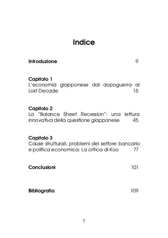Indice della tesi: La teoria della 'balance sheet recession' nell'esperienza giapponese, Pagina 1