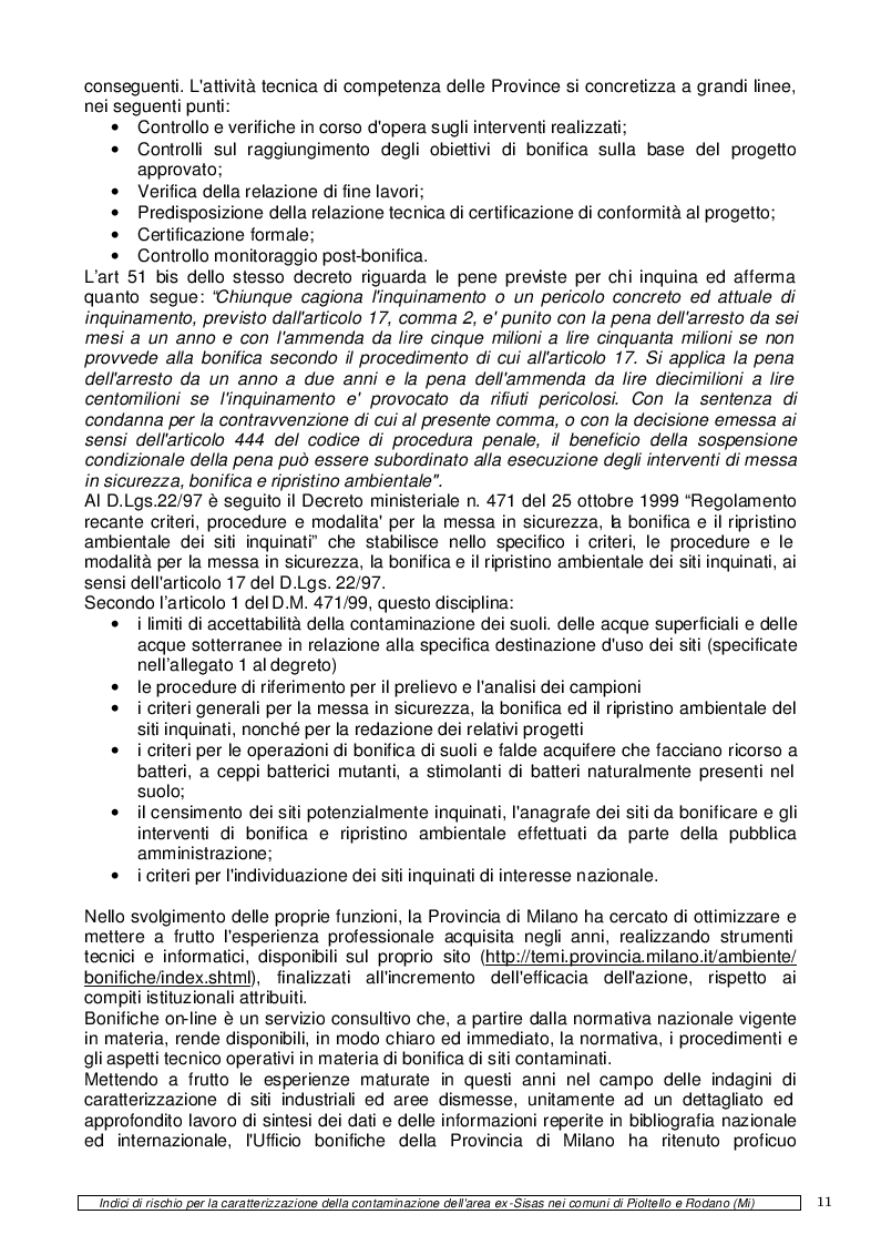 Estratto dalla tesi: Indici di rischio per la caratterizzazione della contaminazione dell'area ex-SISAS nei comuni di Pioltello e Rodano (Mi)