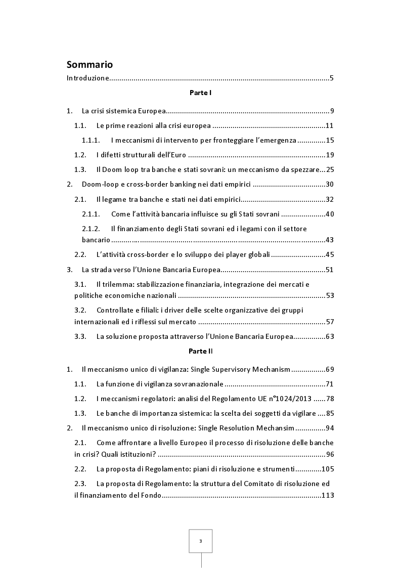 Indice della tesi: L'Unione Bancaria Europea, Pagina 1