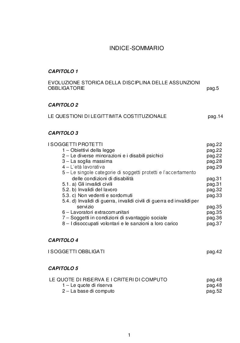 Indice della tesi: Il collocamento dei disabili, Pagina 1