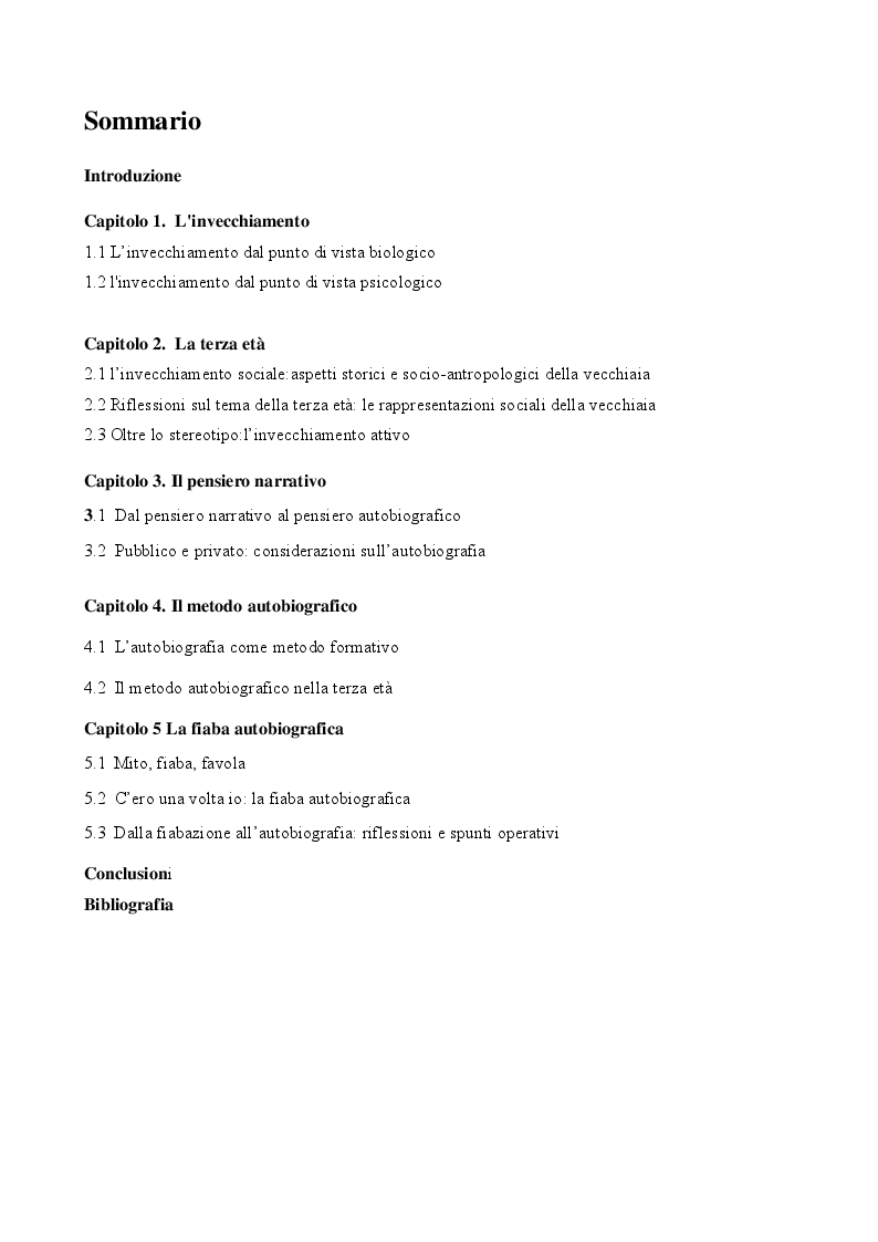 Indice della tesi: Invecchiare e raccontarsi, Pagina 1