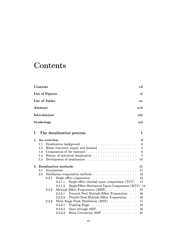 Indice della tesi: Reverse osmosis desalination process: water permeability constant assessment, Pagina 1