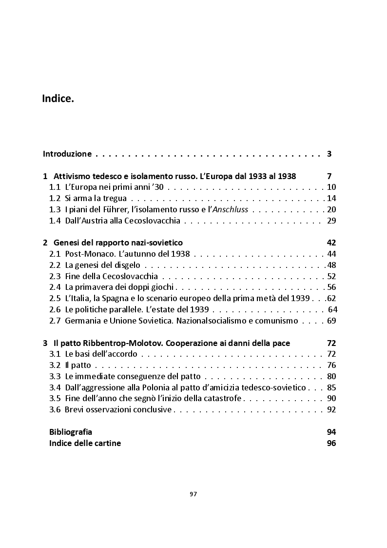 Indice della tesi: Le relazioni tra Germania e Unione Sovietica nel 1939. I patti nazi-sovietici di agosto e settembre., Pagina 1