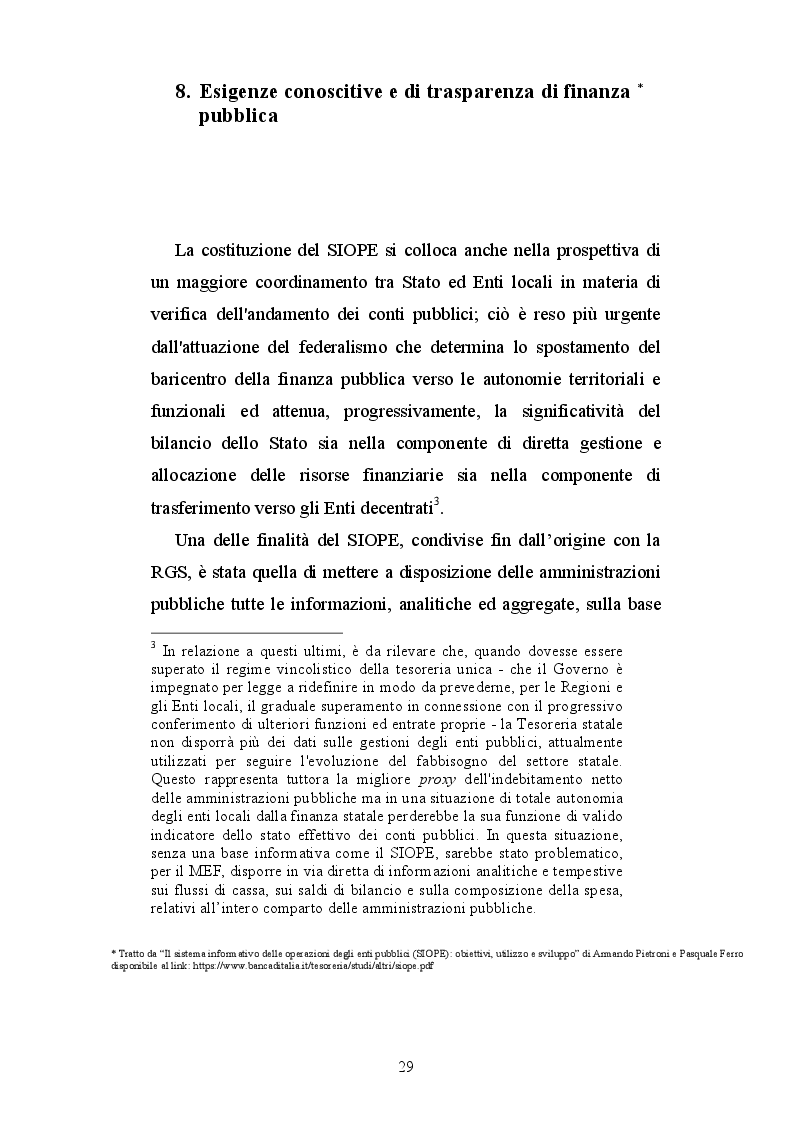 Estratto dalla tesi: Il SIOPE: strumento conoscitivo ed operativo della finanza pubblica